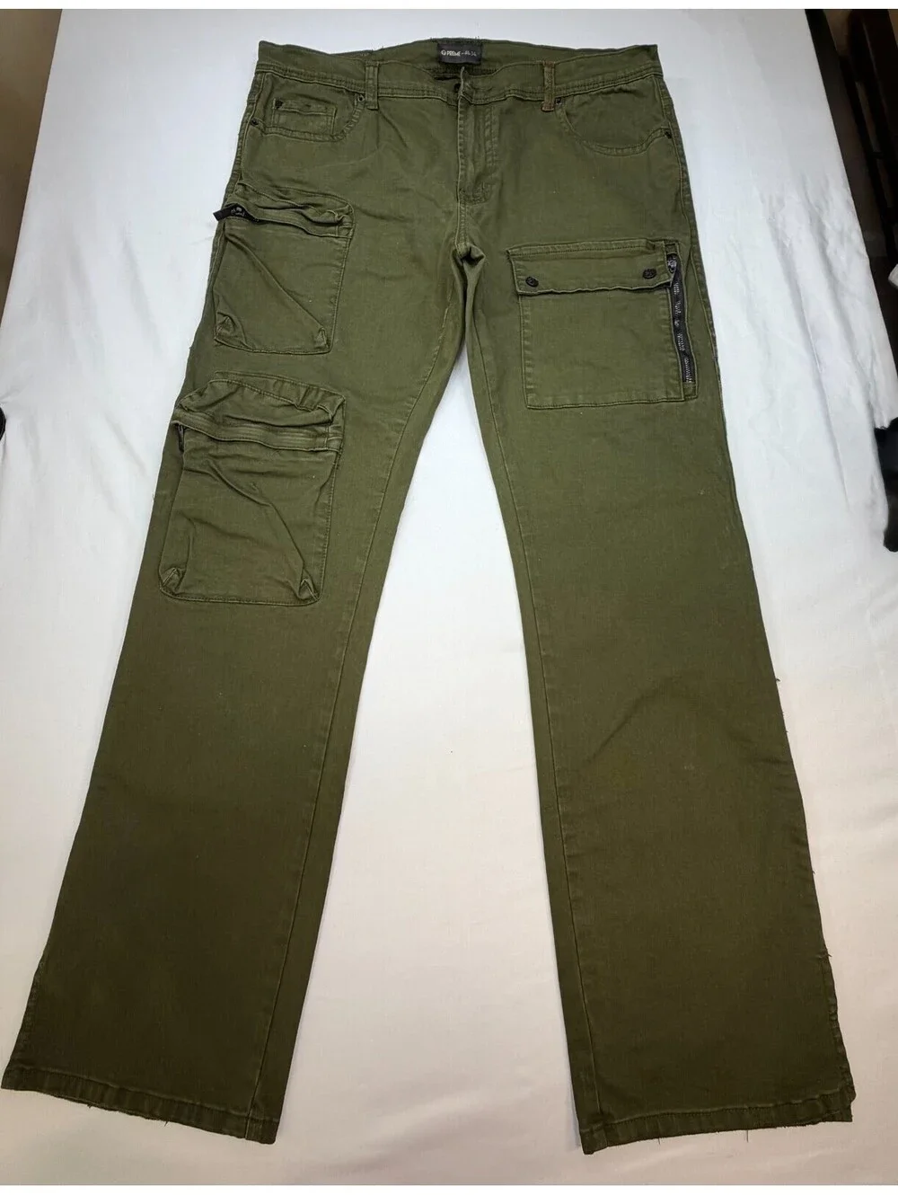 Preme Men's Jeans Straight Mid Rise Denim Cargo Pocket Solid Size 40 Green